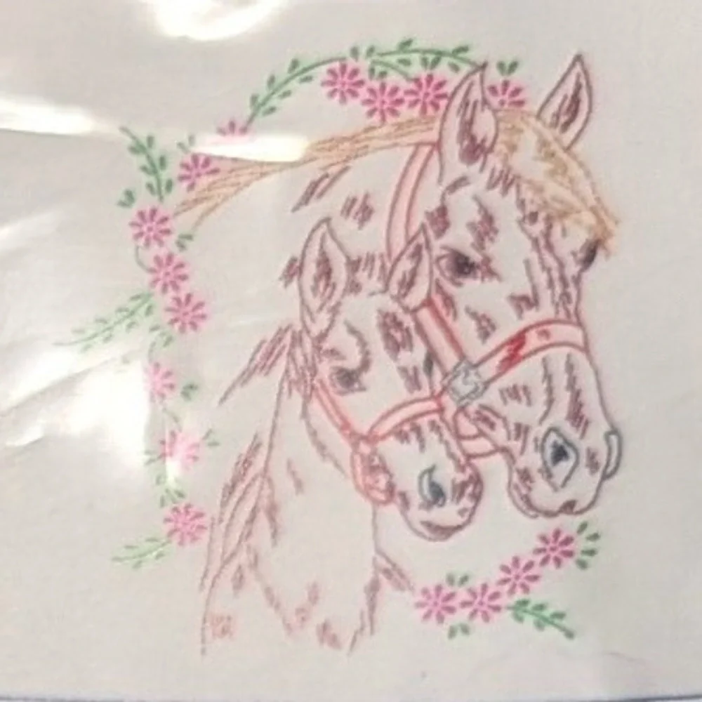 Jack Dempsey Needle Art White Pillowtop Mare & Colt Pattern 142 Embroidery Kit‎